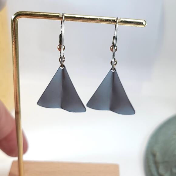 Blue Geometric Triangular Dangle Earrings, Minimalist Jewelry with Modern Design - Picture 8 of 10